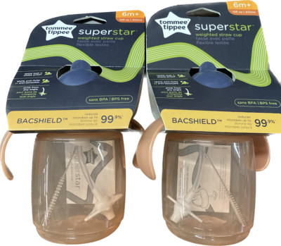 Tommee Tippee Superstar weighted Cup, 10oz., 6M+ Set of 2   New in Packaging