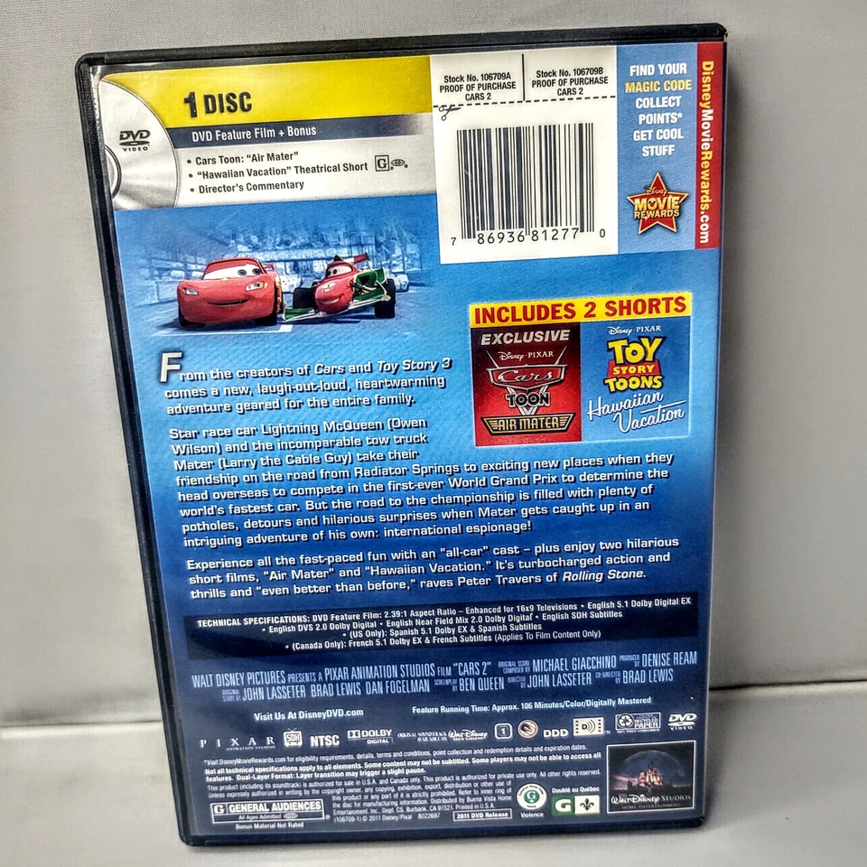 Cars 2 DVD Disney Pixar Family Kids Movie  - Image 2 of 3