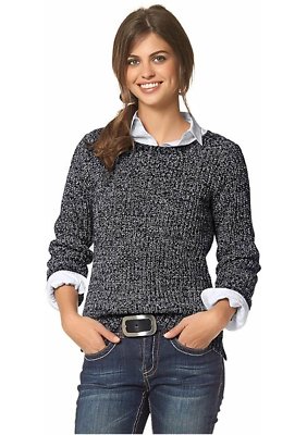 Flashlights Damen Rundhals Strick Pullover Grobstrick Schwarz 36/38 W3587