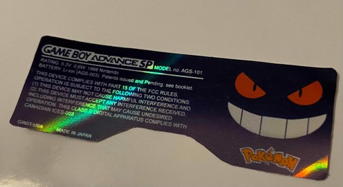 Nintendo Game Boy Advance GBA SP Set Adesivi Personalizzati Pokémon Gengar Holo Label - Foto 2 di 3