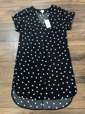 NWT A New Day Dress Small V Neck Cuffed Sleeves Black With White Polka Dots