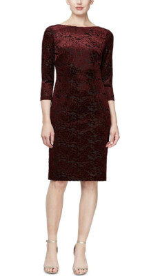 NWT SLYN Women's Velvet Boat Neck Knee Length 3/4 Sleeve $109 FREE SHIPPING