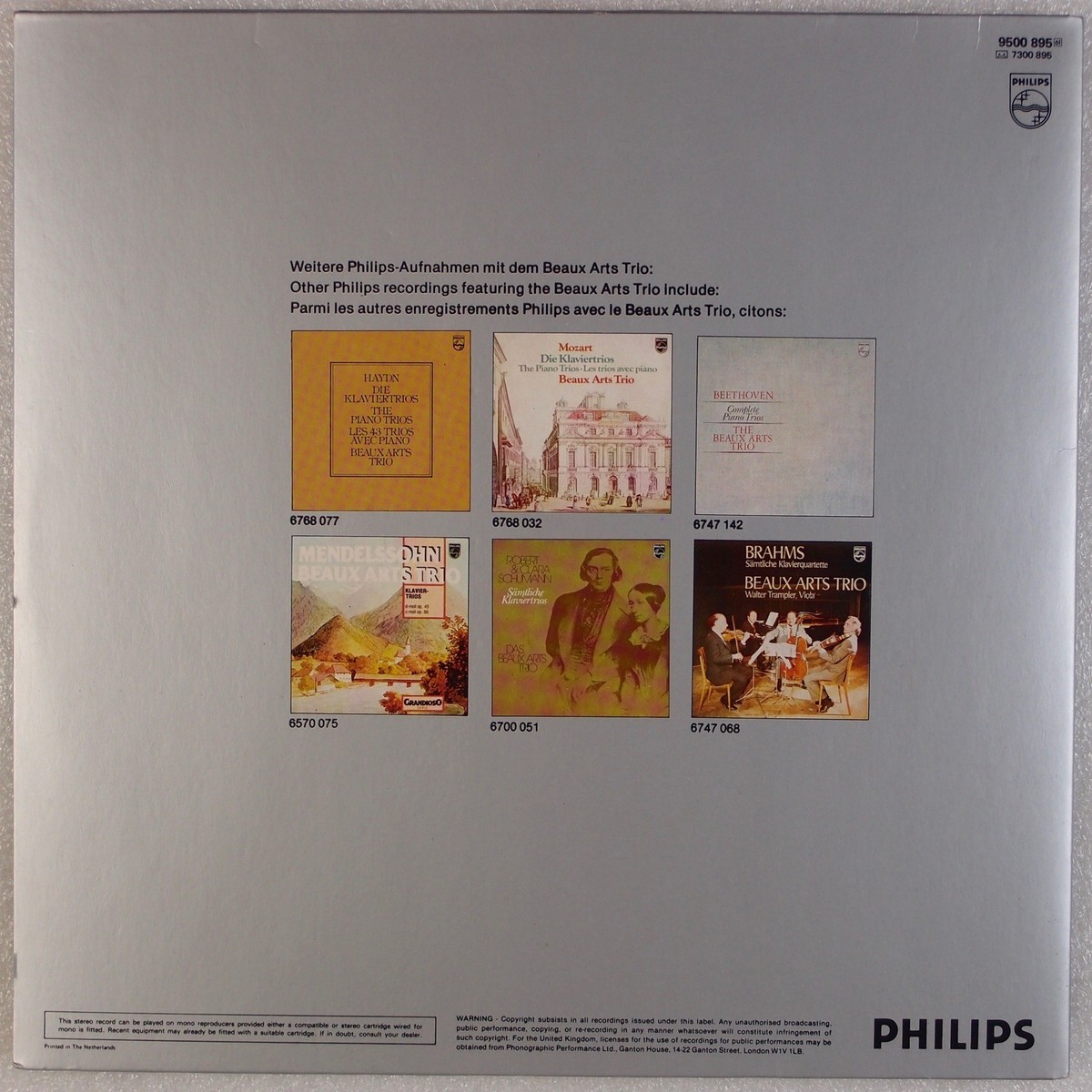 BEETHOVEN: Archduke, Beaux Arts Trio PHILIPS 9500 895 String