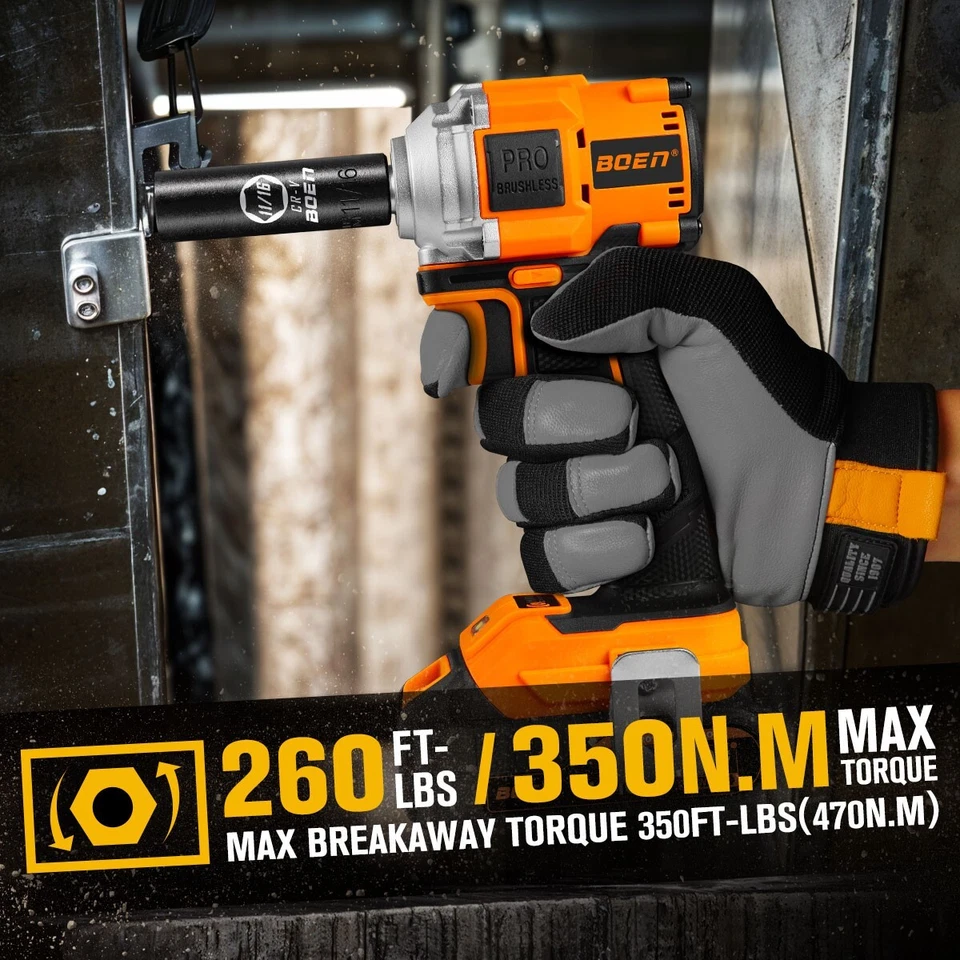 Boen Impact Wrench 1/2" Brushless Electric, With 11 Pcs Impact Socket Set,IW79 - Image 4 of 4