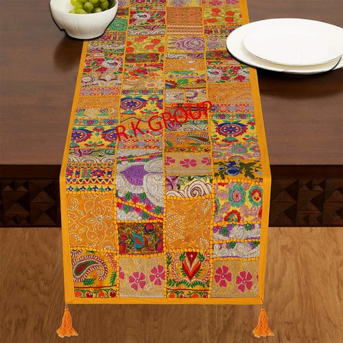 Indische Handarbeit Baumwolle Patchwork Tischläufer bestickt Esstisch Wandteppich - Bild 45 von 47