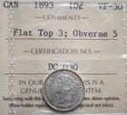 1893 Flt. Top 3, obv.5 Canada 10 cents ICCS graded VF-30