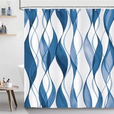Shower Curtain, Abstract Striped Wavy Modern 72"W x 72"L Pack of 1 Navy Blue
