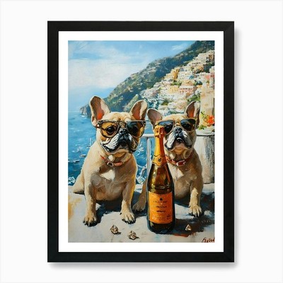 Frenchies Drink 7 Kunstdruck gerahmt Wandbild Poster Leinwanddruck Bild
