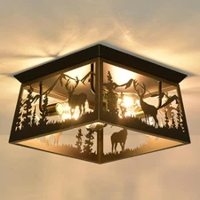 XYDikssn 16" Rustic Farmhouse Ceiling Light 4-Light Square Fixture for Kitchen