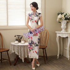Women Summer Silk Qipao Dress Chinese Traditional Long Cheongsam Party Gown
