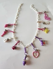 Vintage 1980's Clip On Bell Charms  Plastic Chain Necklace