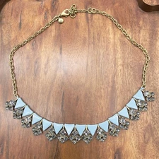 J Crew Statement Necklace Art Deco Triangle Rhinestone Geometric Gold Tone