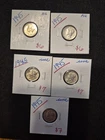5 Beautiful AU/UNC 1945 Silver Mercury Dimes.  Amazing Shine And Detail