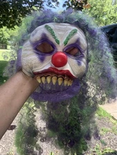 Halloween Mask Scary Clown Purple Green Hair Red Nose Preowned T8 