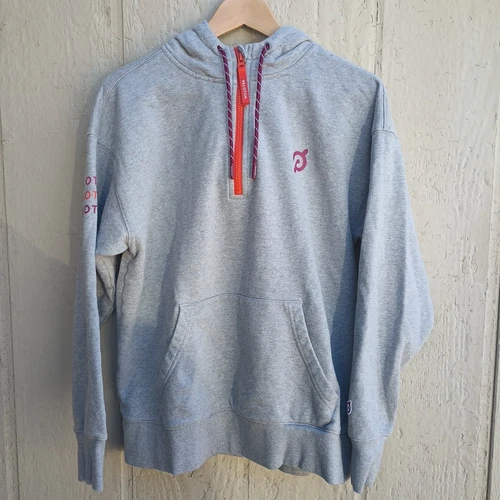 VETEMENTS Felpa con cappuccio Peloton donna M grigia rosa logo 1 4 zip logo tasche a canguro