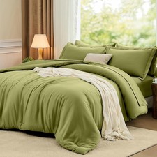 King Size Comforter Sets Olive Green, 7 Pieces Soft Bedding Set, All Season Ligh
