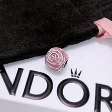 Charm PANDORA 925 ale argento rosa rosa in fiore #793212C01, regalo San Valentino