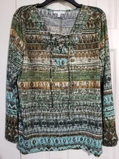 Notations Women XL Multicolor Southwestern V Neck Long Slv Career Knit Polyester