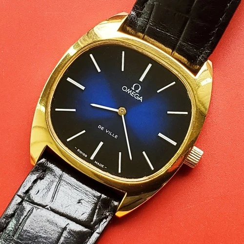 VINTAGE 1975  OMEGA  DEVILLE  CAL 625  GOLD/SS  SERVICED  MANUAL  BLUE  CLEAN