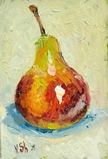Original Oil Painting Fruit Two Ripe Pears Still life Art Food Kitchen 5.5X8 in