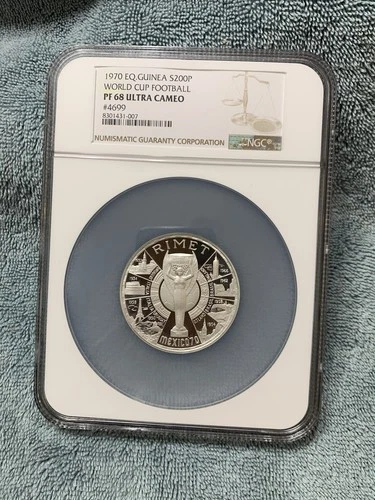 1970 Equatorial Guinea 200 Pesetas World Cup Football Coin NGC PF 68 Ultra Cameo