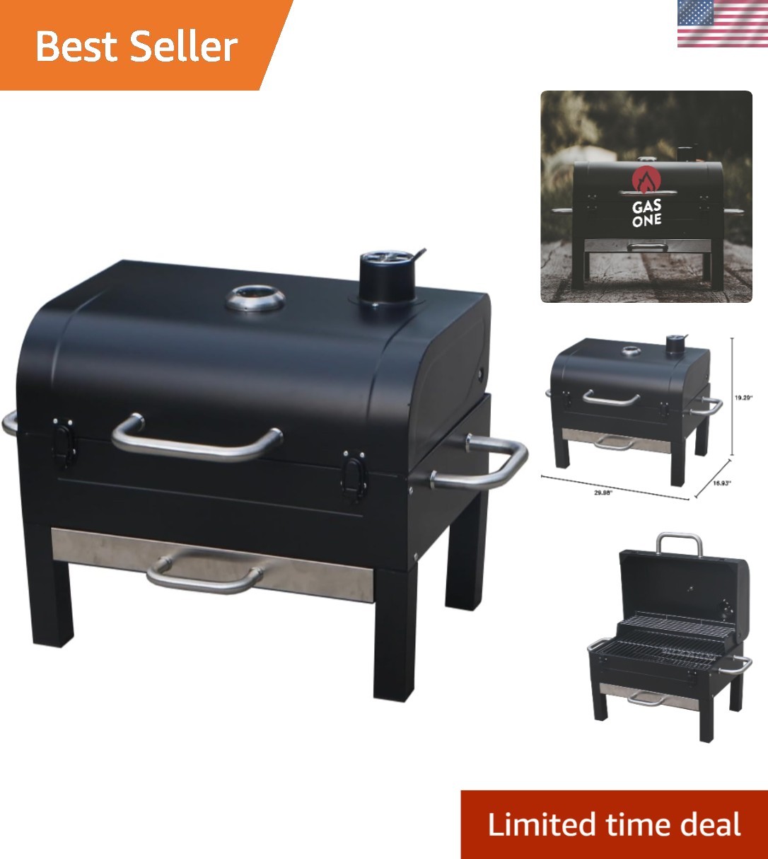 Versatile 18-Inch Charcoal Grill & Smoker with Side Handles - Easy to Transport
