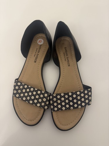 Barbara Barbieri Italy Leather D’Orsay Slide Sandals Black White Geometric