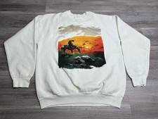 Vintage 90s Native American Horse Crewneck Sweatshirt USA Made Graphic White L
