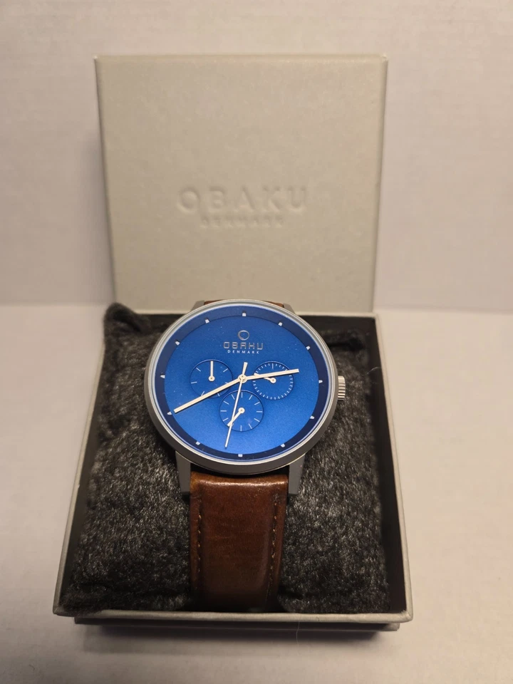 Obaku Venlig Cloud Multifunction Mens Watch 43mm Brown leather band w/ Blue Dial - Image 2 of 4