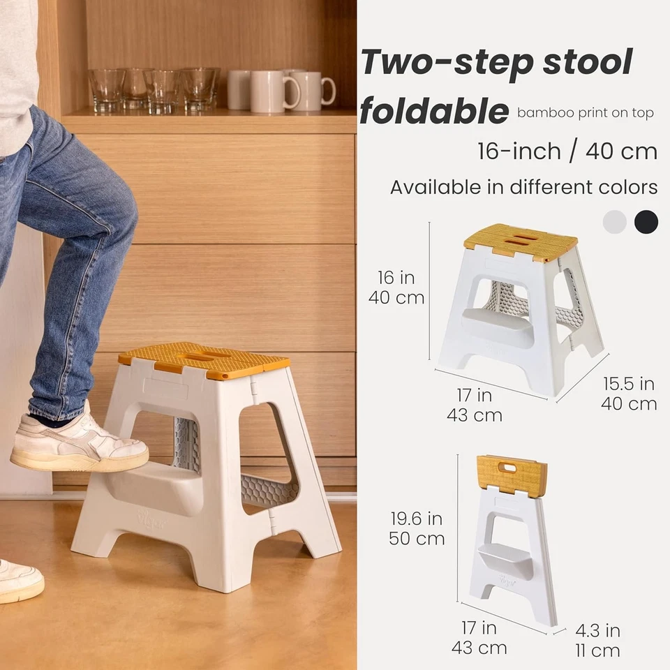 Compact Step Stool Foldable, 16" 2-Step Stools for Adults up to 330lbs- Non-Slip - Image 2 of 4