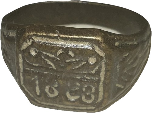 Antique Victorian Bronze Ring 1888 apparition with Stigmata above