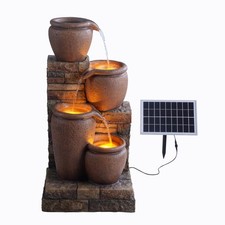Image of Garden Water Feature Outdoor Solar Powered LED Fountain 4-Tier Bowl Teamson