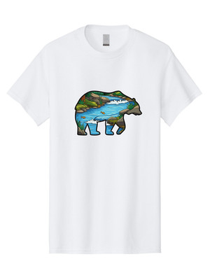 Bear-River-Scene Mens Graphic Tee, 100% Cotton, Casual Summer Wear