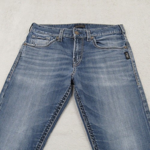 Silver Jean Men 32x29 Eddie Relaxed Denim Red Stitch Faux Selvedge Fade Whisker - Picture 3 of 17
