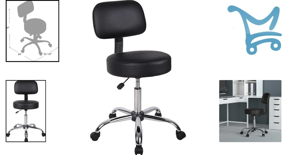 Taburete Médico Vinilo Negro Ajustable Espalda Cojín Oficina Spa Ergonómico Foto 2 de 4