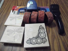 Wooden Block Rubber Stamps Art Craft Border and Punch Stationary Lot