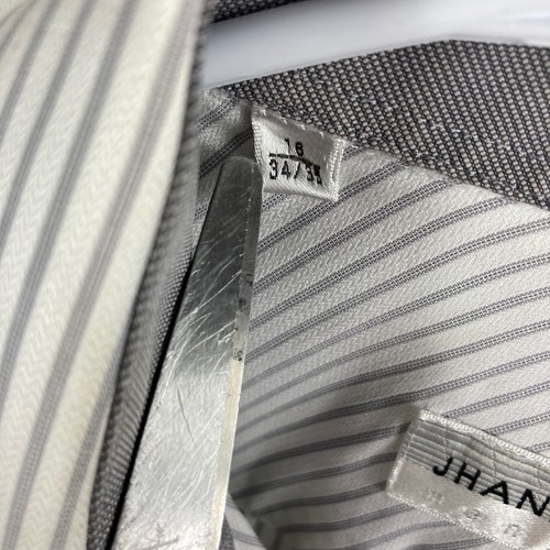 Jhane Barnes Menswear Men's White Gray Pinstripe Button Up Shirt - Size 34/35 - Picture 4 of 12