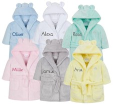 Embroidered Personalised Baby Bath Robe Dressing Gown Boy Girl Gift 0-4 Years