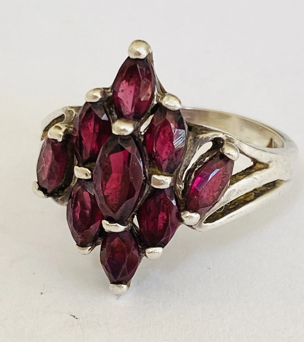 VINTAGE AVON STERLING SILVER MARQUISE RHODOLITE GARNET CLUSTER