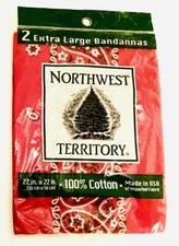 VINTAGE Northwest territory EXTRA LARGE RED BANDANNAS 2PK (NEW) MADE IN USA