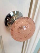 pair Chrome base mortice vintage style Salmon pink door knobs large cut glass