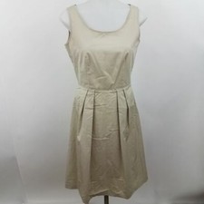 Elie Tahari Dress 2 Work Career Fit Flare A-line Pleated Sleeveless Tan Cream
