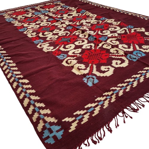 Handmade Moroccan Rug Maroon Floral Geometric Blue Red Beige Carpet Vintage - Picture 8 of 24