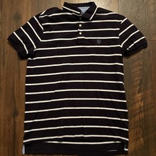 Chaps Natural Stretch Polo Shirt Mens M Medium Blue Navy Striped Short Sleeve
