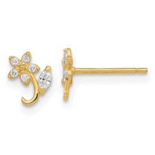 5.3mm 14K Yellow Gold Polished Flower CZ Post Earrings YE2078