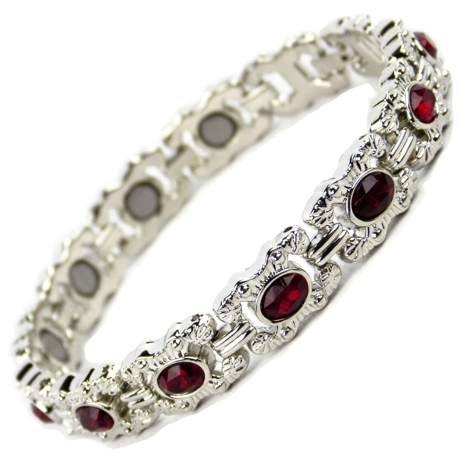 SISTO X Ladies Magnetic Bracelet Ruby Red Faux Crystals Magnets Health
