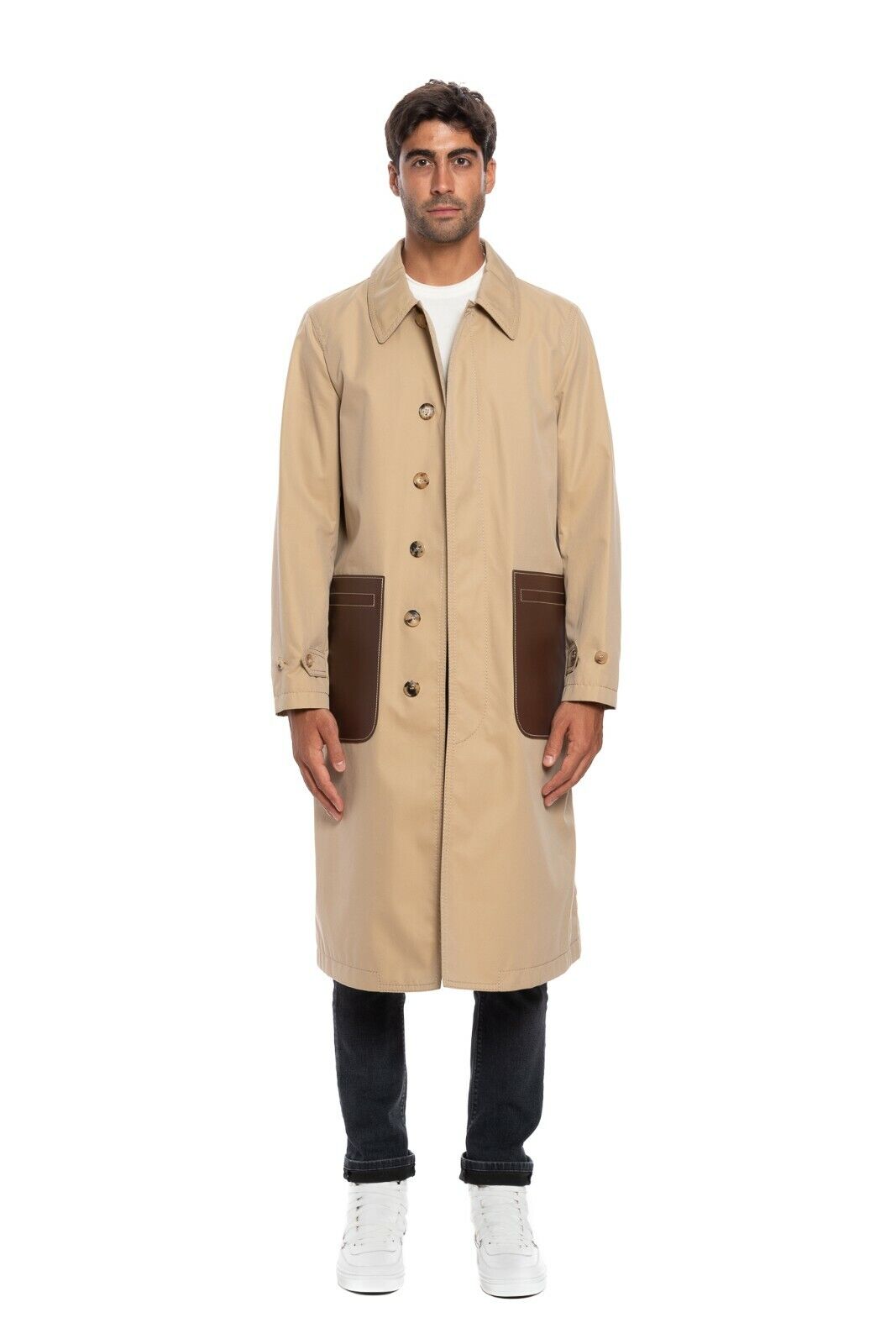 2450$ BURBERRY RUNWAY Cotton-Gabardine Honey Trench Coat with Leather Pockets