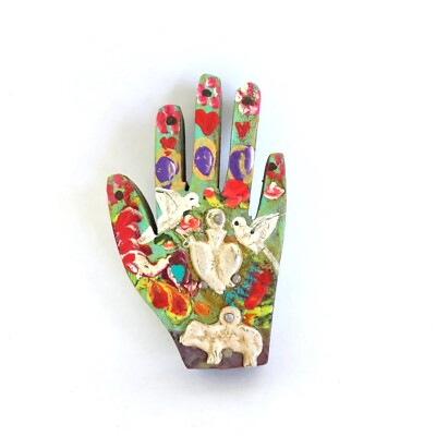 Milagros Hand Wood Painted Flower Sacred Heart Milagro Handmade Mexican Folk Art