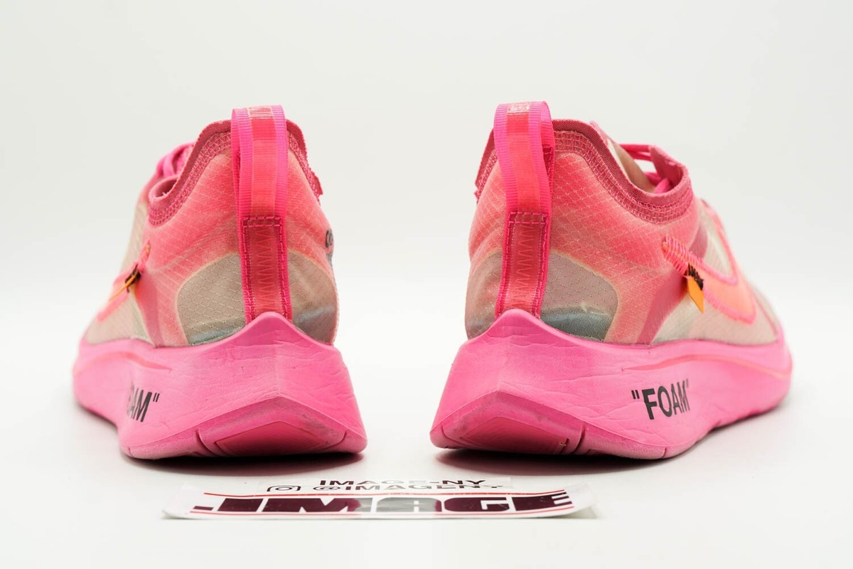 NIKE ZOOM FLY USED SIZE 7 OFF WHITE TULIP PINK RACER PINK AJ4588