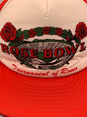 VINTAGE Rose Bowl Hat Cap Snap Back Red White California Headwear